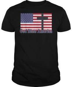 God Bless America Patriotic Flag with Cross T-shirt