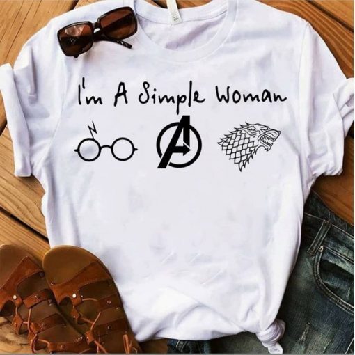 Im A Simple Woman Who Love Harry Potter Avengers and Game Of Thrones Gift Tee Shirt