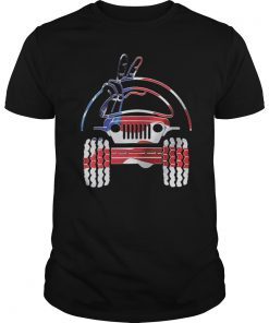 Jeep Driver Wave Peace Fingers Sign 4th of July Flag colors Tee Shirt