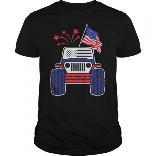 Jeep with American Flag & Firework - 4th of July Jeeps Lover T-Shirt