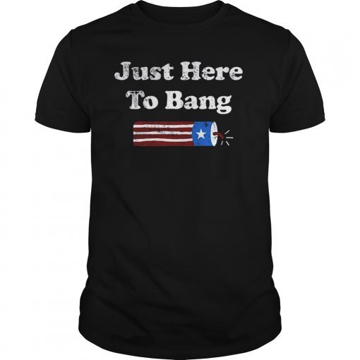 Just Here to Bang Funny Fireworks 4th of July Pun Meme Joke T-Shirt