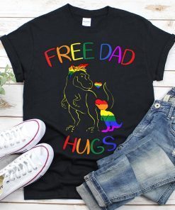 LGBT Pride Free Dad Hugs LGBT Rainbow Funny T Rex Dinosaur Lovers T Shirt - T Shirt Gifts For Mens And Womens