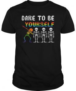 LGBT Pride Skeleton Dabbing Dare To Be Yourself Gifts Tee Shirt