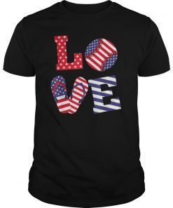 LOVE Baseball Flip Flops USA Flag 4th Of July Tshirts