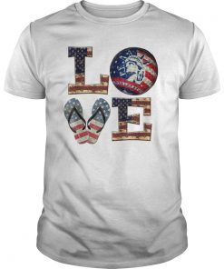LOVE Golf Softball Flip Flops USA Flag 4th Of July T-Shirt