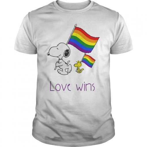 LOVE WINS FUNNY WHITE DOG LGBT PRIDE RAINBOW FLAG SHIRT