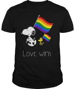 LOVE WINS FUNNY WHITE DOG LGBT PRIDE RAINBOW FLAG T-SHIRT