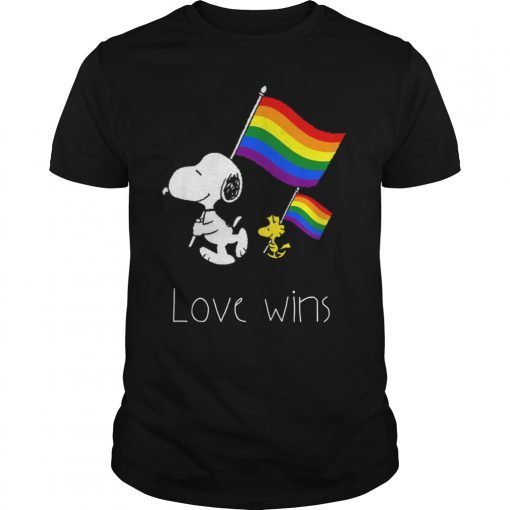 LOVE WINS FUNNY WHITE DOG LGBT PRIDE RAINBOW FLAG T-SHIRT