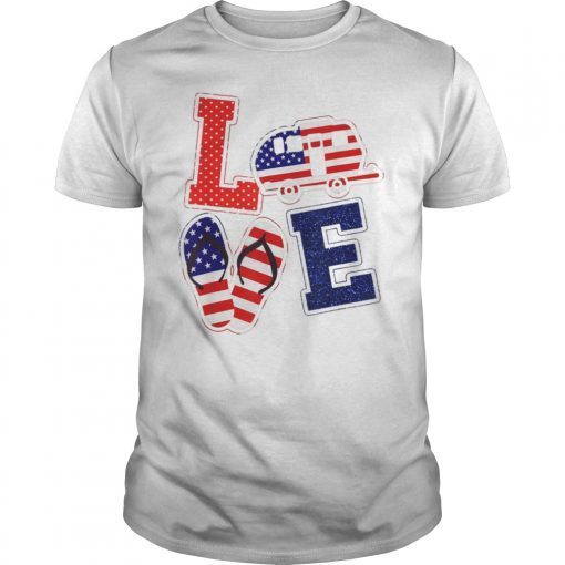 Love Camping USA Flag 4th of July Flip Flop Camper USA Flag Shirt