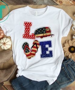 Love Camping Shirt Flip Flop 4th Of July American Flag US T-Shirt