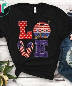 Love Camping USA Flag 4th of July Flip Flop Camper USA Flag Vintage T-Shirt