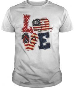 Love Camping USA Flag T-Shirt 4th of July Flip Flop Camper USA Flag Tee
