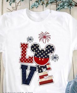 Love Mickey Mouse American Flag 4th of July T-Shirt
