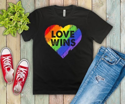 Love Wins Shirt Pride Shirt 2019, Love Wins Tshirt Love Wins Woman, LGBT Rainbow Flag Gay Pride Heart LGBT Shirt, Retro Vintage Gift