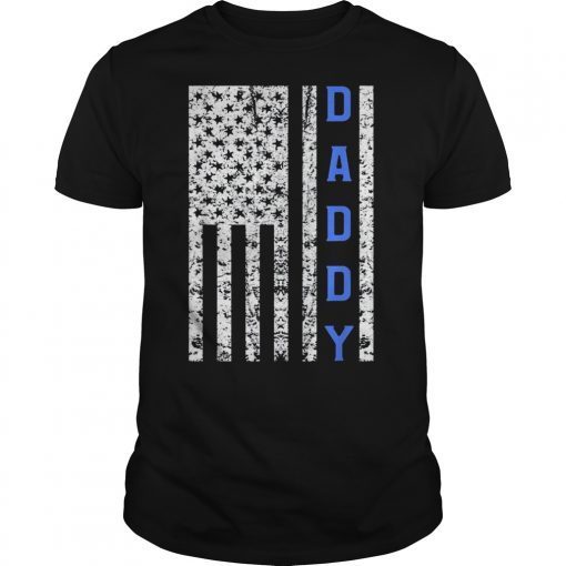 Mens American Flag Police Dad T-shirt for Cop Father's Day Gift