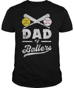 Mens Dad of Ballers T-Shirt Baseball Softball Gift from Son
