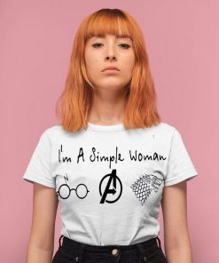 Mens Im A Simple Woman Who Love Harry Potter Avengers and Game Of Thrones Gift Tee Shirt
