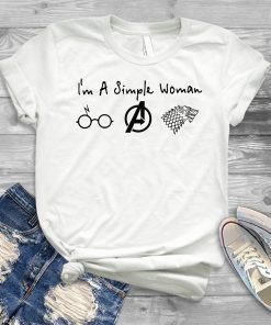 Mens Im A Simple Woman Who Love Harry Potter Avengers and Game Of Thrones T-Shirt