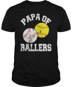 Mens Papa of Ballers Shirt Funny Baseball Softball Gifts T-Shirt