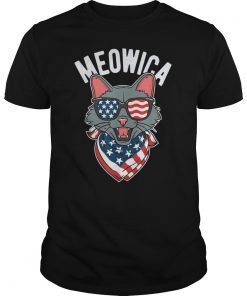 Meowica 4th of July American Flag Funny Cat T-Shirts