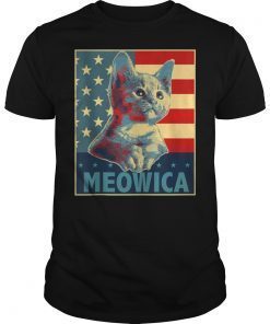 Meowica Cat 4th of July Patriotic American Flag Gift Tee Shirt