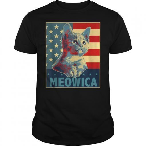 Meowica Cat 4th of July Patriotic American Flag Gift Tee Shirt