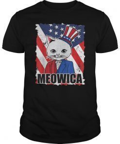 Meowica - Funny Cat American Flag T-Shirt 4th of July Gift