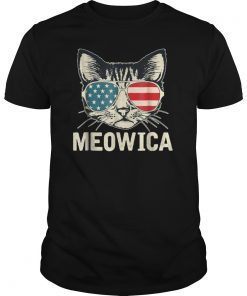 Meowica Patriotic July 4th USA American Cat Funny T-Shirt
