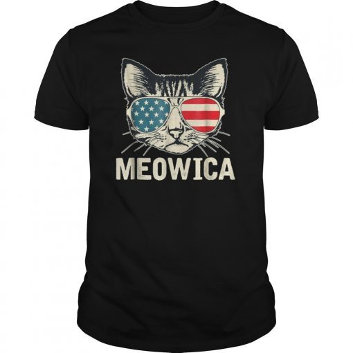 Meowica Patriotic July 4th USA American Cat Funny T-Shirt