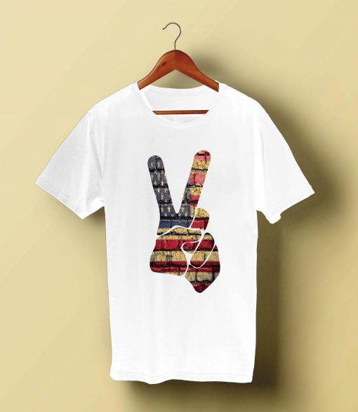 Patriotic Peace Sign Vintage American Flag T Shirt Victory Peace Hand Victory Sign Shirt Distressed Retro Style Trendy Shirt Peace Symbol