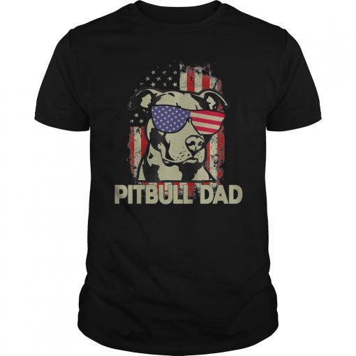 Pitbull Dad 4th of July American Flag Tee Shirt