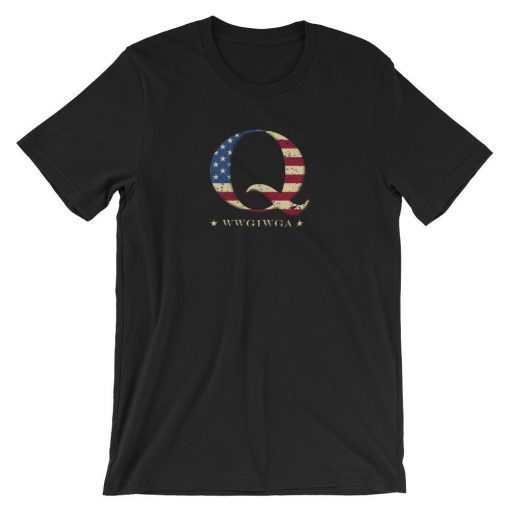 QAnon WWG1WGA Q Anon Great Awakening MAGA USA Flag Shirt Trust the Plan on Back Stacked Tee
