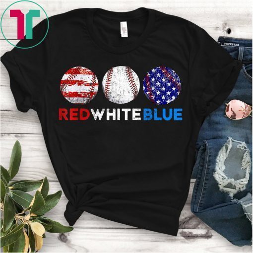 Red White Blue American Flag Baseball Softball 4th of July T-Shirt