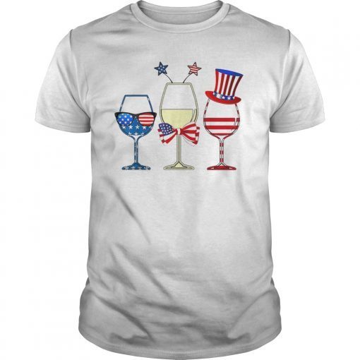 Red White Blue Wine Glasses American Flag 4th Of July T-Shirt