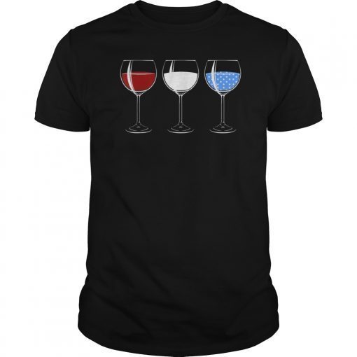 Red White Blue Wine Glasses American Flag 4th of July TShirts