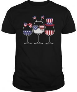 Red White Blue Wine Glasses US Flag 4th Of July Tee Shirt