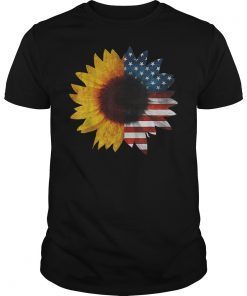 Retro Sunflower American Flag Fourth Of July T-Shirt