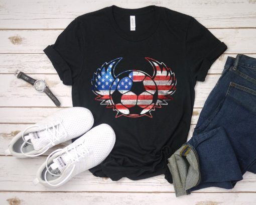 Soccer American Flag Unisex T-Shirt ,Soccer Flag Shirt , Soccer T Shirt , Soccer Gift Idea , USA Flag Soccer Tee , American Flag Soccer Tee