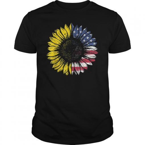 Sunflower American Flag Patriotic 4th Of July Tshirts