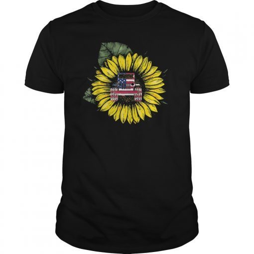 Sunflower Jeeps American Flag Gift 4th Of July Driving Jeeps T-Shirts