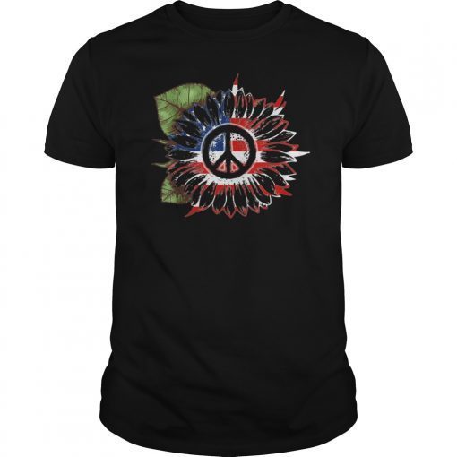 Sunflower Peace Sign USA American Flag 4th Of July T-Shirt
