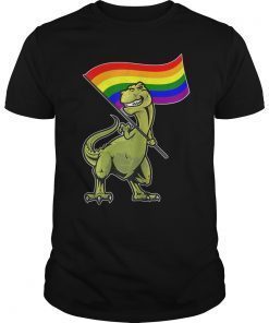 T-Rex Dinosaur T-Shirt Dino Holding LGBT Flag