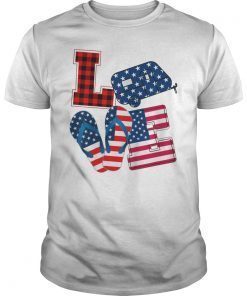 USA Flag 4th of July Flip Flop Camper USA Flag Love Camping T-Shirt