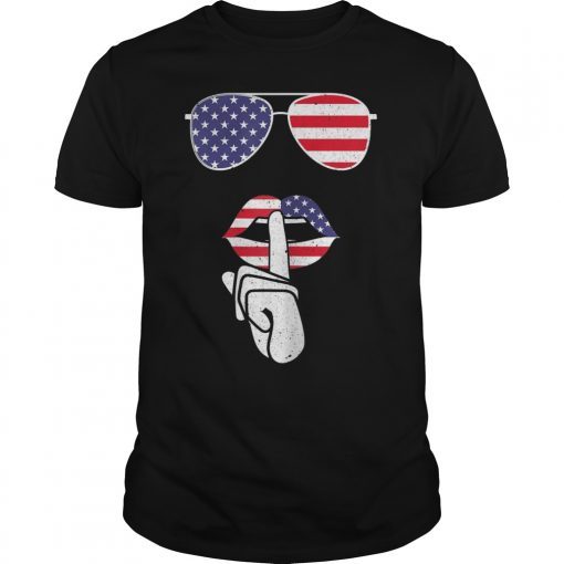 USA Flag Sunglasses Lips 4th of July Tshirt Patriot Gifts