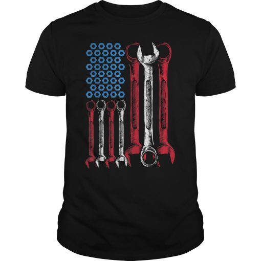 USA Red White Blue Mechanic American Flag Repairman Daddy T-Shirt