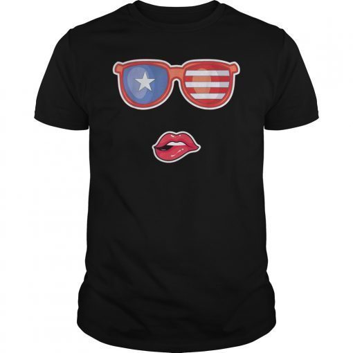 USA Sexy Hot Girl lips 4th of July Merica Sunglasses gift T-Shirt