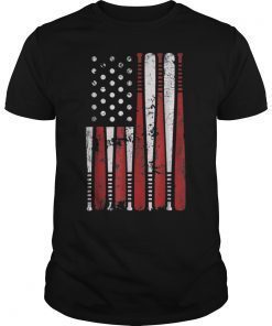 VIntage Baseball Bat American USA Flag Gift T-Shirt