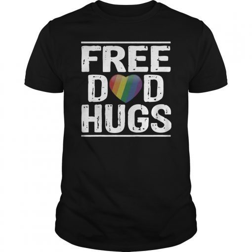 Vintage Free Dad Hugs T-Shirt Rainbow Heart Pride TShirt