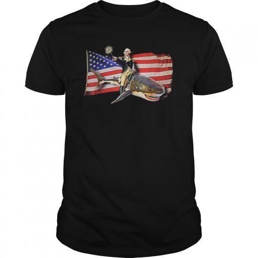 Washington Riding Shark T Shirt Funny July 4th American Flag T-Shirt