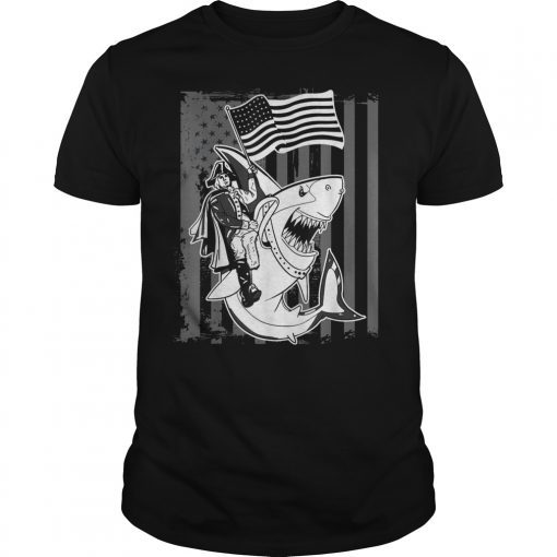 Washington Riding Shark T Shirt Funny July 4th American Tee